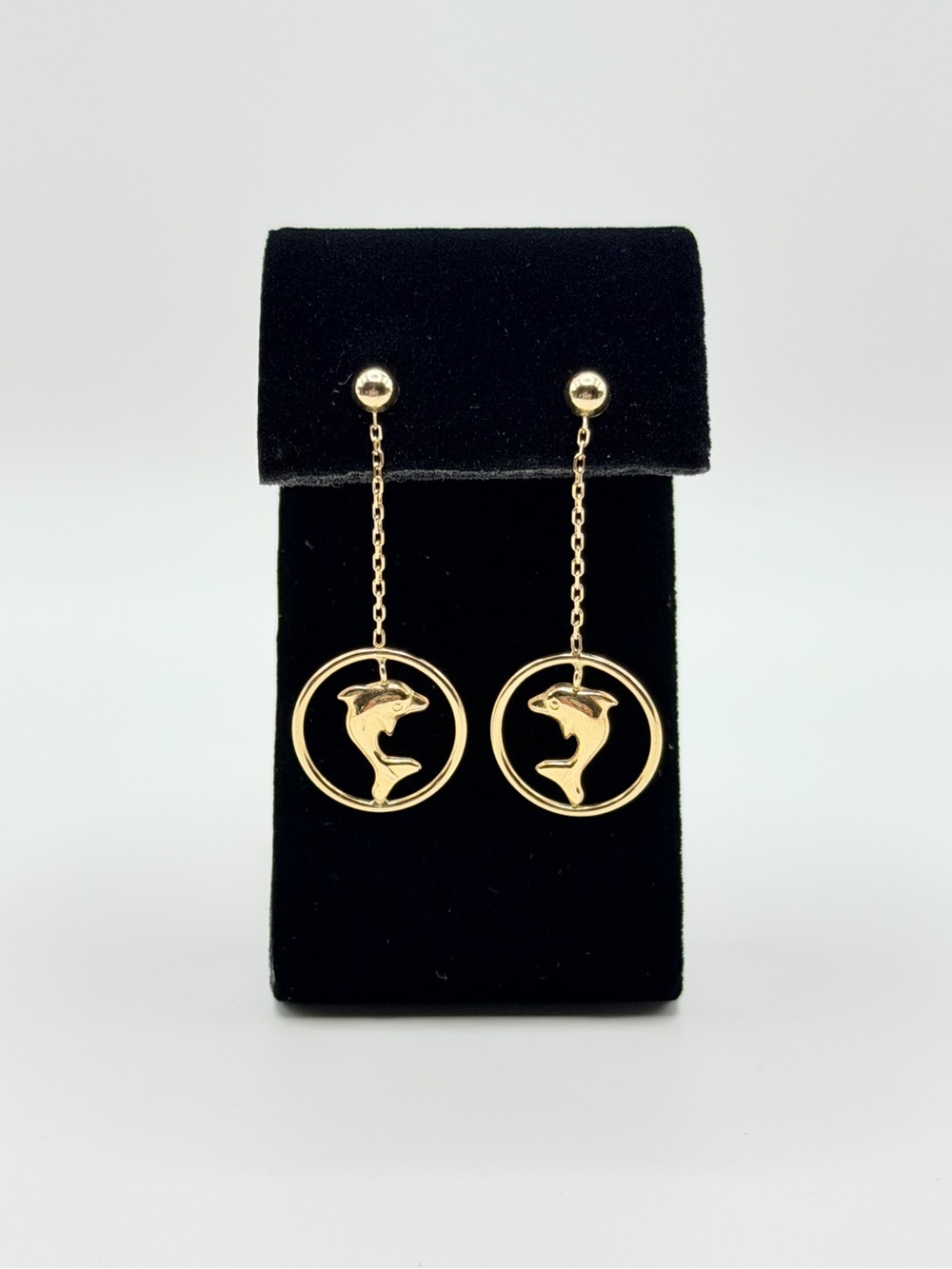 14K Israel Solid Gold Dolphin Chain Dangle Earrings EUC
